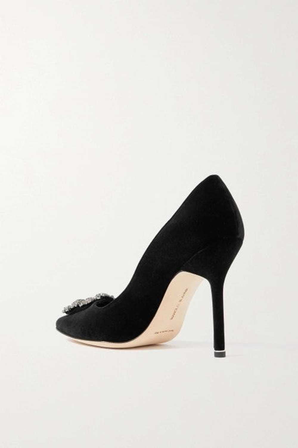 MANOLO BLAHNIK Black Hangisi 105 Embellished Velv… - image 2