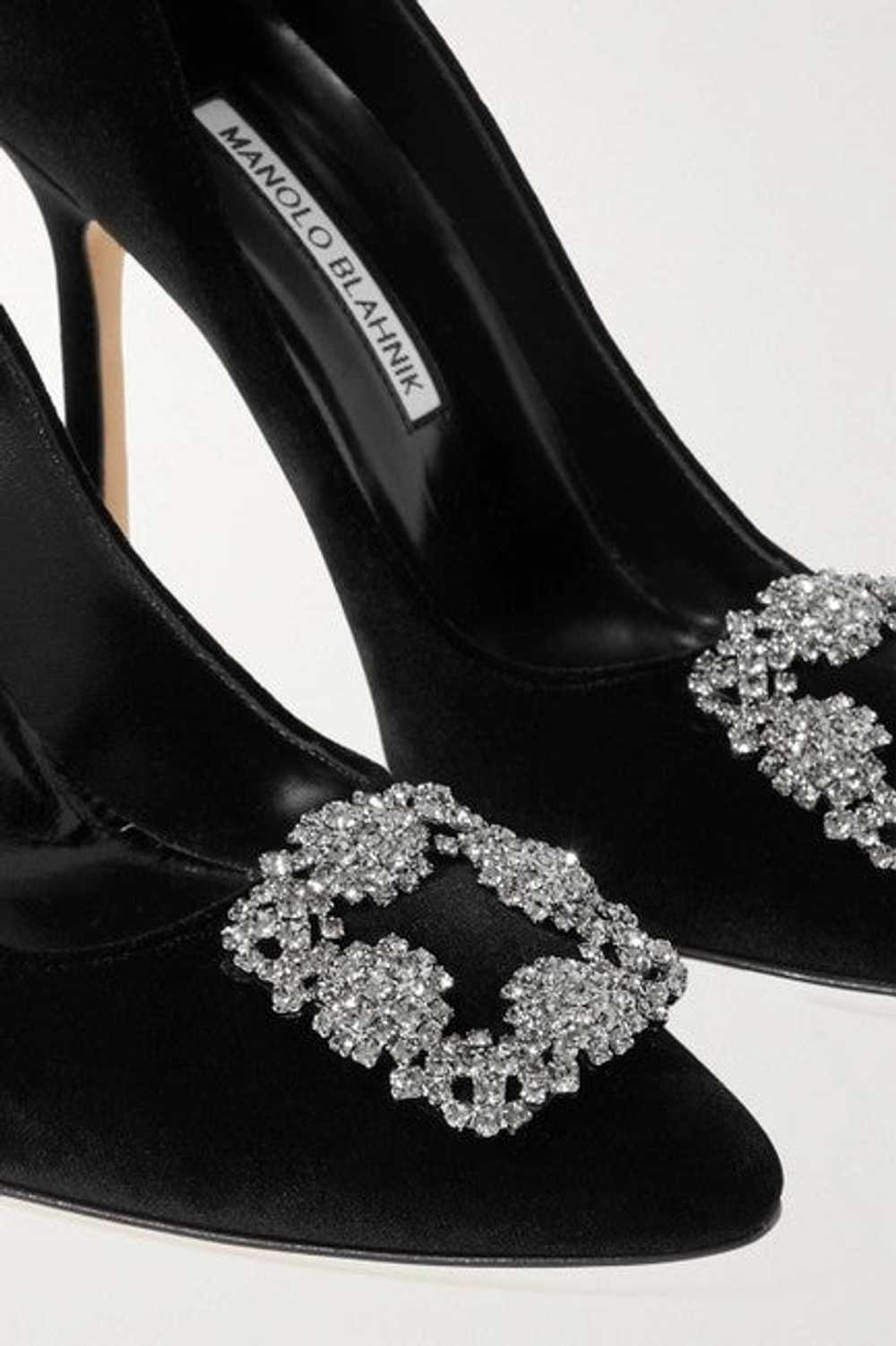 MANOLO BLAHNIK Black Hangisi 105 Embellished Velv… - image 3