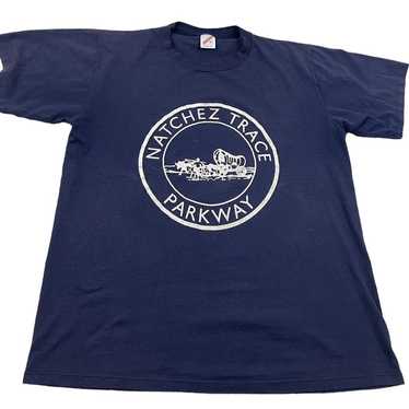 Vintage 90s Natchez Trace Parkway Navy Blue Graph… - image 1