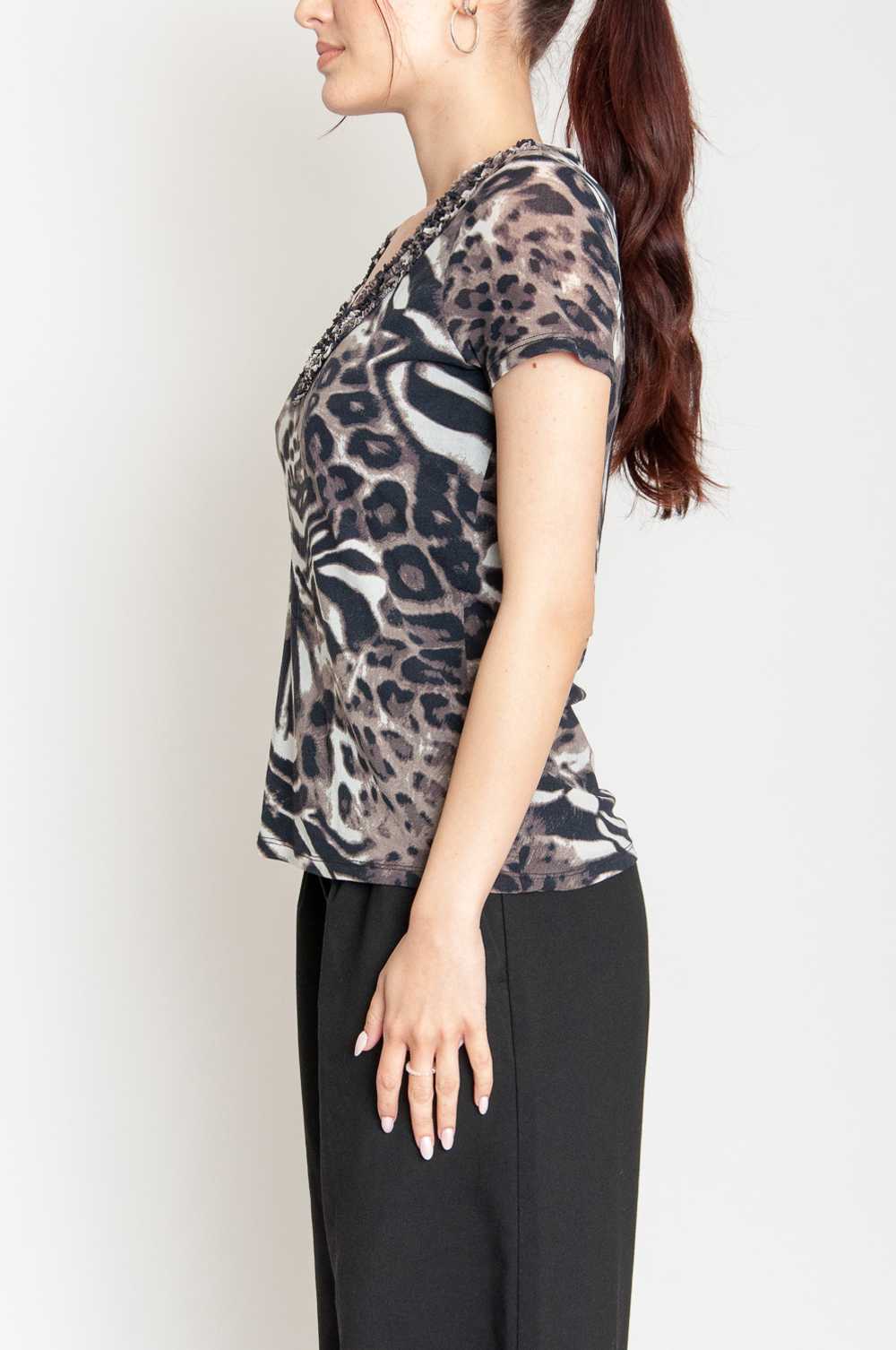 Animal Print Top Short Sleeve With Ruffles Brown … - image 3