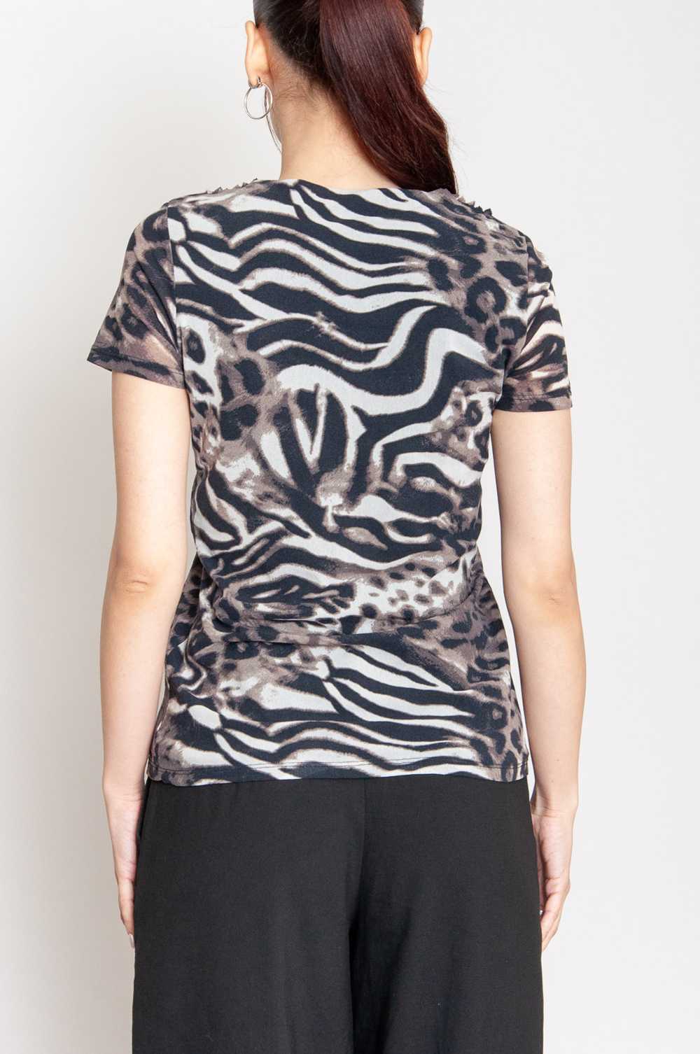 Animal Print Top Short Sleeve With Ruffles Brown … - image 4