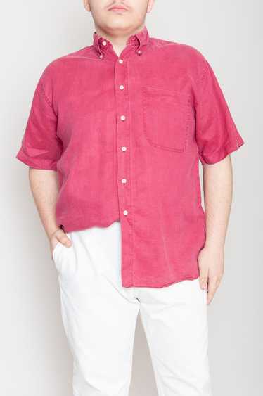 Short sleeve linen shirt with breast pocket Red M… - image 1