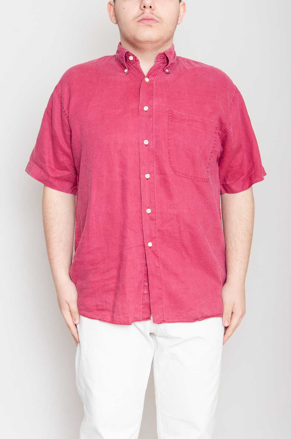 Short sleeve linen shirt with breast pocket Red M… - image 2