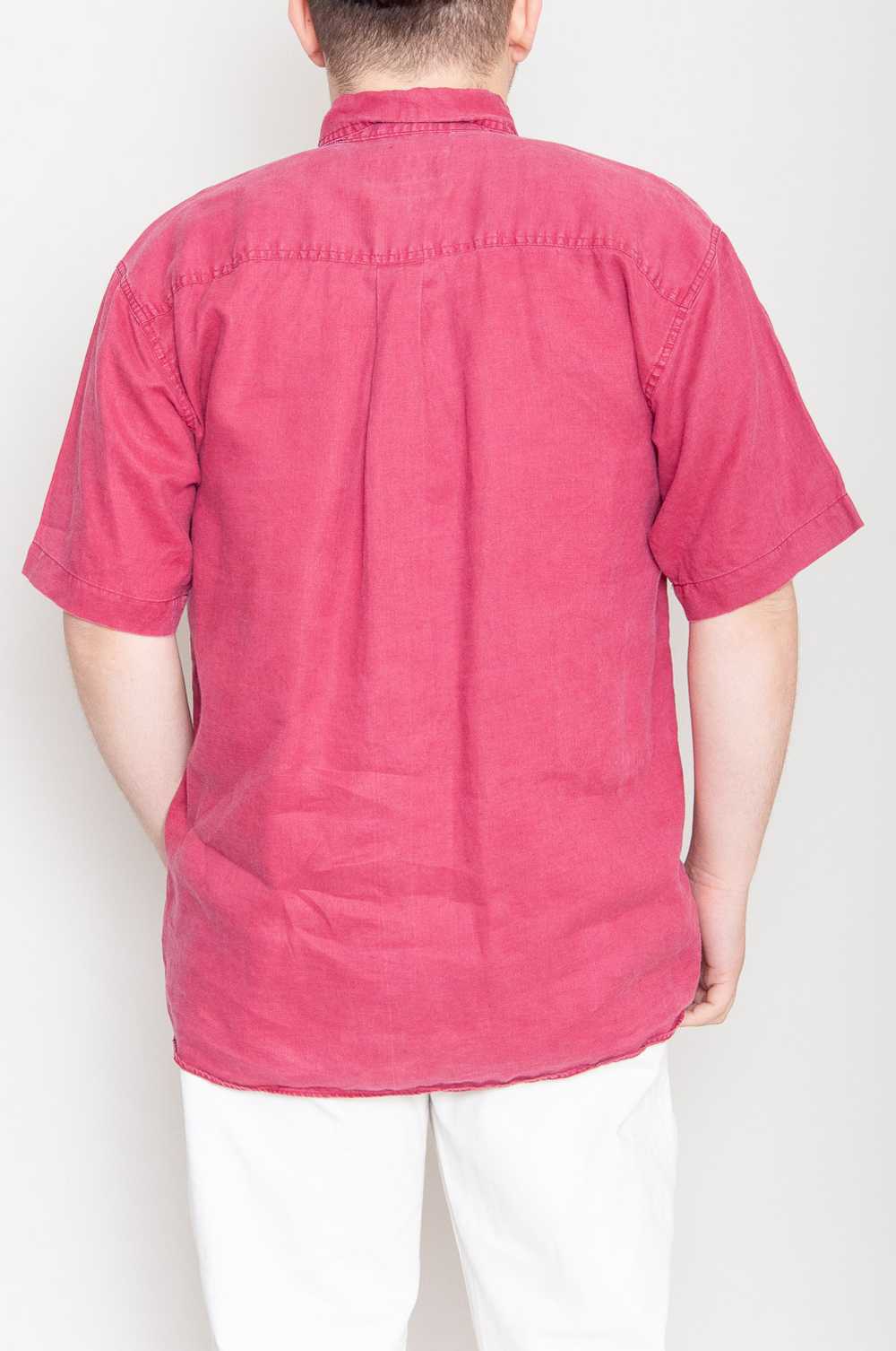 Short sleeve linen shirt with breast pocket Red M… - image 4