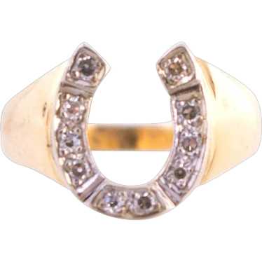 14K Gold Diamond Horseshoe Ring - image 1