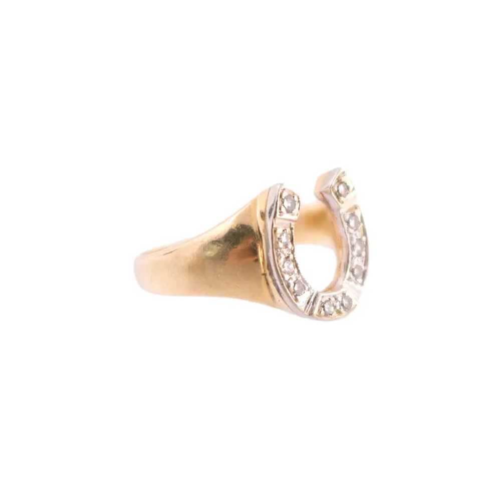 14K Gold Diamond Horseshoe Ring - image 2
