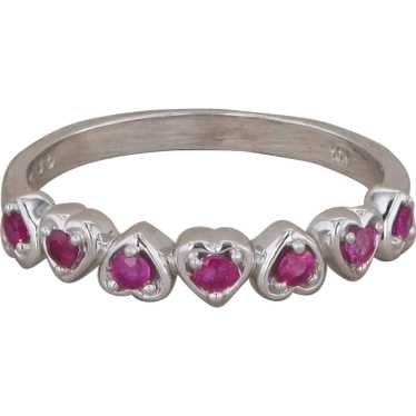 10k White Gold Heart Pink Sapphire Band