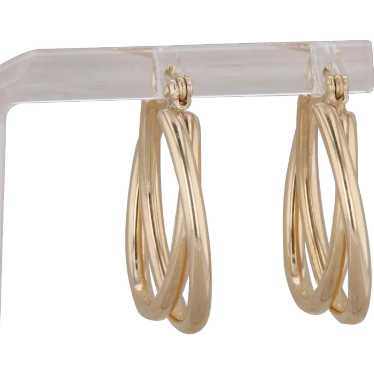 14k Yellow Gold Double Crossover Hoop Earrings 3.2