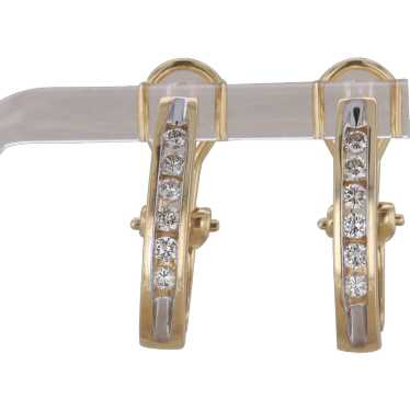 14k Yellow Gold Channel Set Diamond Hoop Earrings - image 1