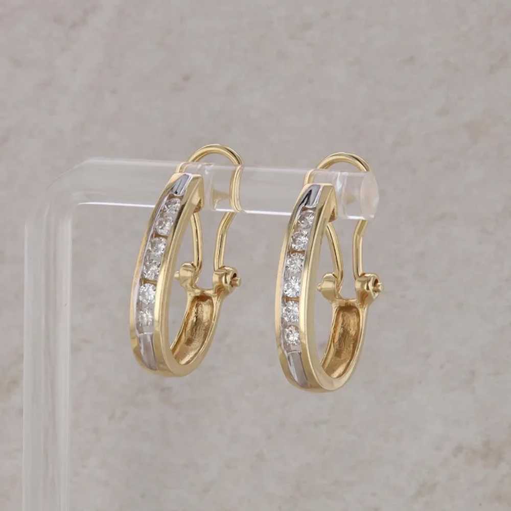 14k Yellow Gold Channel Set Diamond Hoop Earrings - image 2