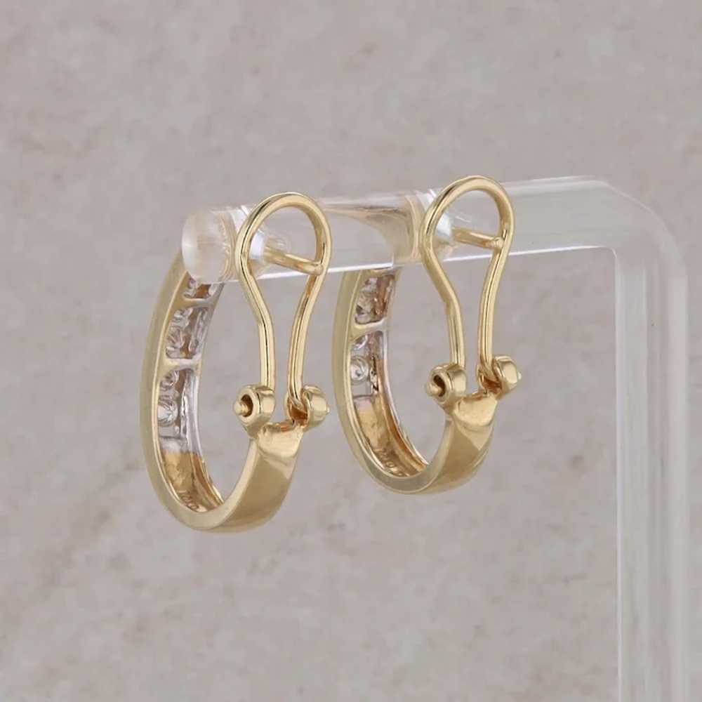 14k Yellow Gold Channel Set Diamond Hoop Earrings - image 3