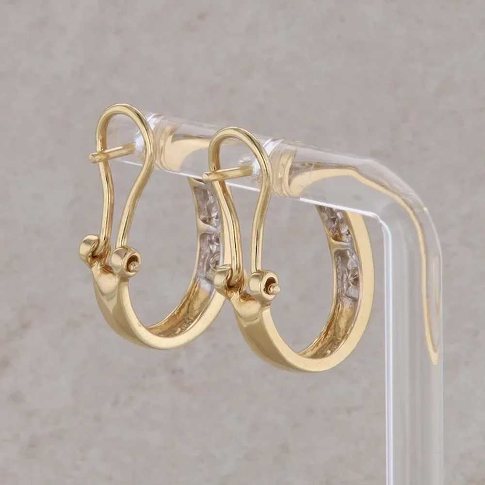 14k Yellow Gold Channel Set Diamond Hoop Earrings - image 4