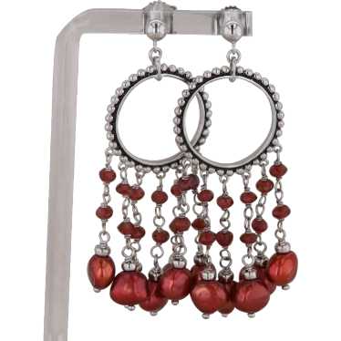 Sterling Silver Garnet Beaded Red Dyed Cultured Pe
