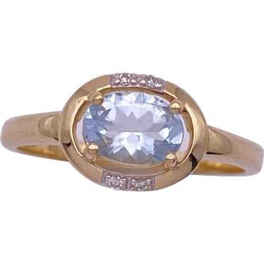 Aquamarine and Diamond Ring 14K Two-Tone Gold .70… - image 1