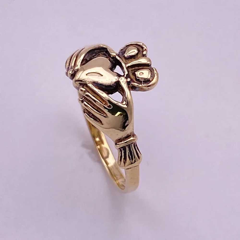 Vintage Celtic Claddagh Ring 14K Gold size 8 - image 3