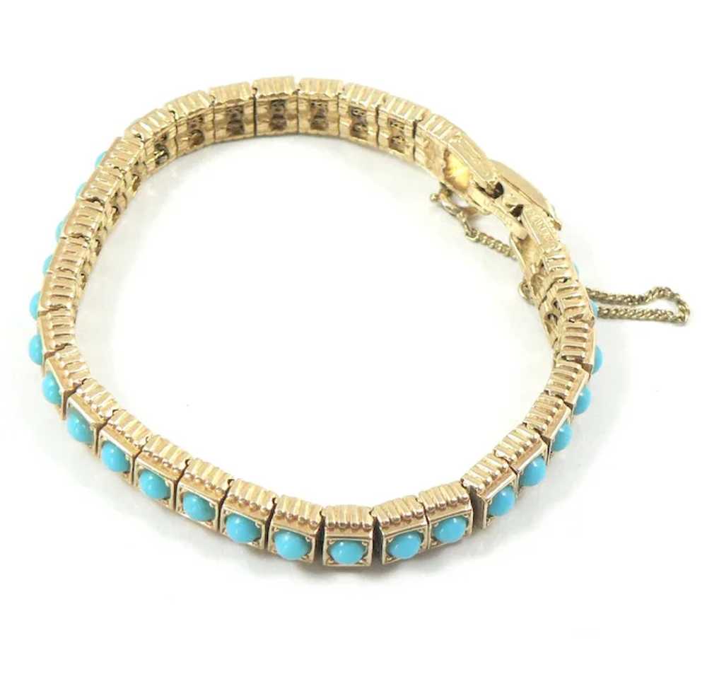 Ciner Turquoise Glass Gold Tone Bracelet - image 2