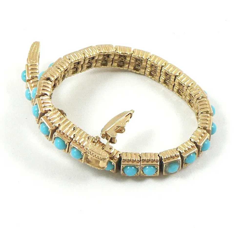 Ciner Turquoise Glass Gold Tone Bracelet - image 3