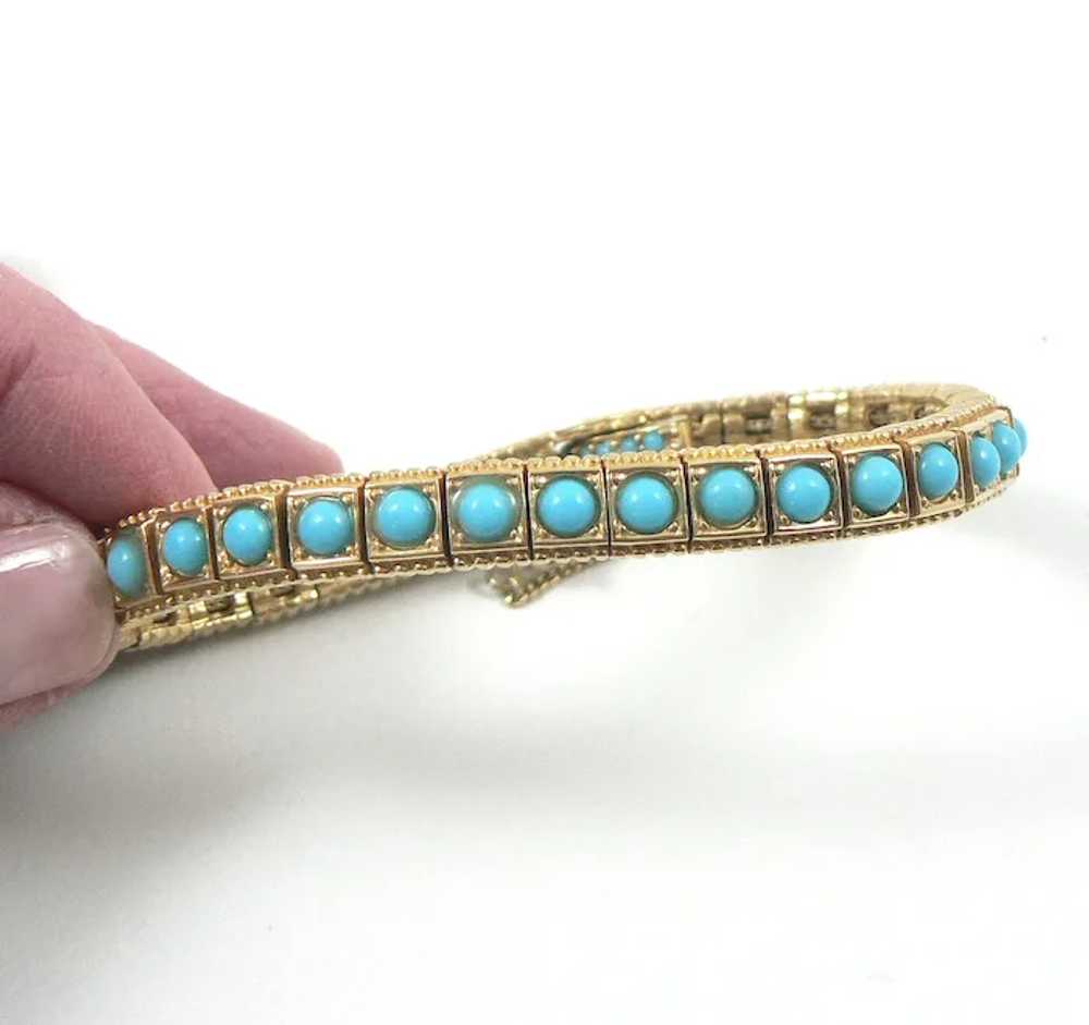 Ciner Turquoise Glass Gold Tone Bracelet - image 4