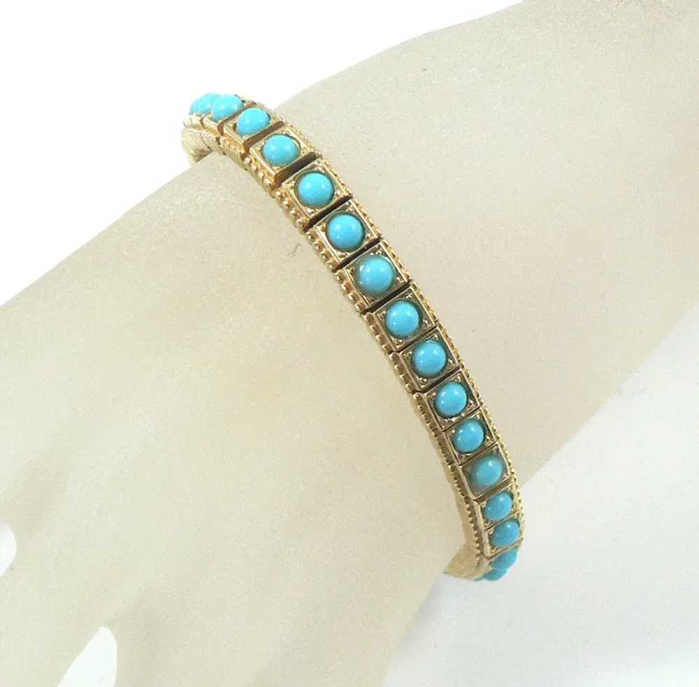 Ciner Turquoise Glass Gold Tone Bracelet - image 5