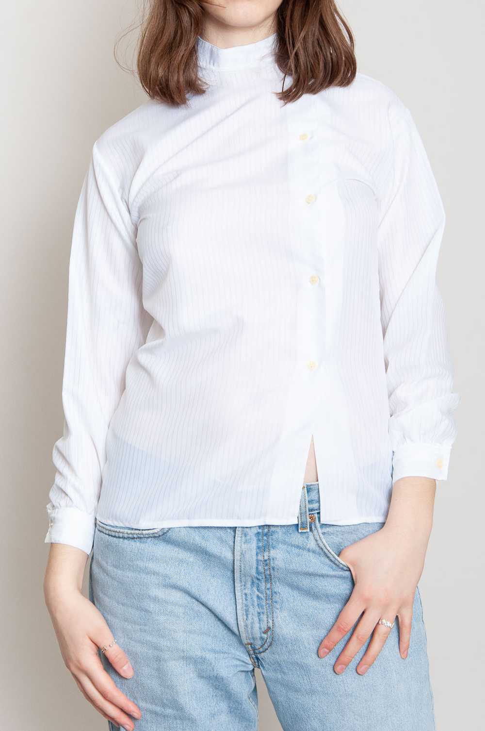 Asymmetric plain blouse White with pinstripes - image 2