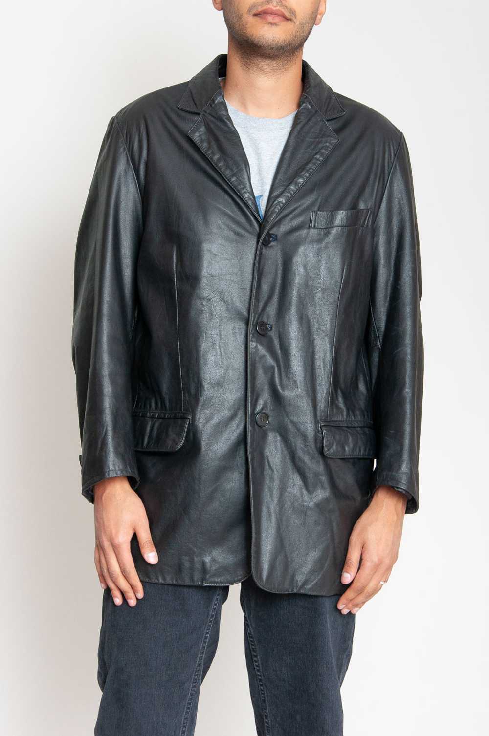 Short leather coat Black with a slight sheen Unic… - image 2