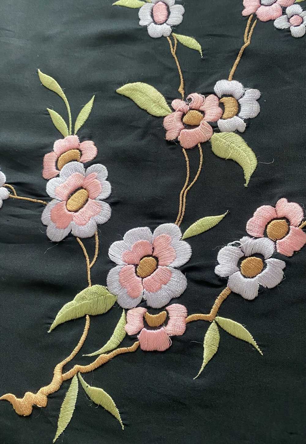 70's Vintage Black Hand Embroidery Ladies Shawl S… - image 3