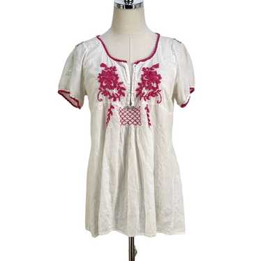 Odd Molly Embroidered Eyelet Peasant Top  White Bl