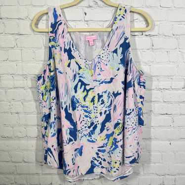 Lilly Pulitzer Shirt Women XL Floral 100% Silk Sle