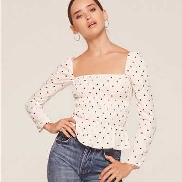 Reformation Laurent Top in White and Black Spot