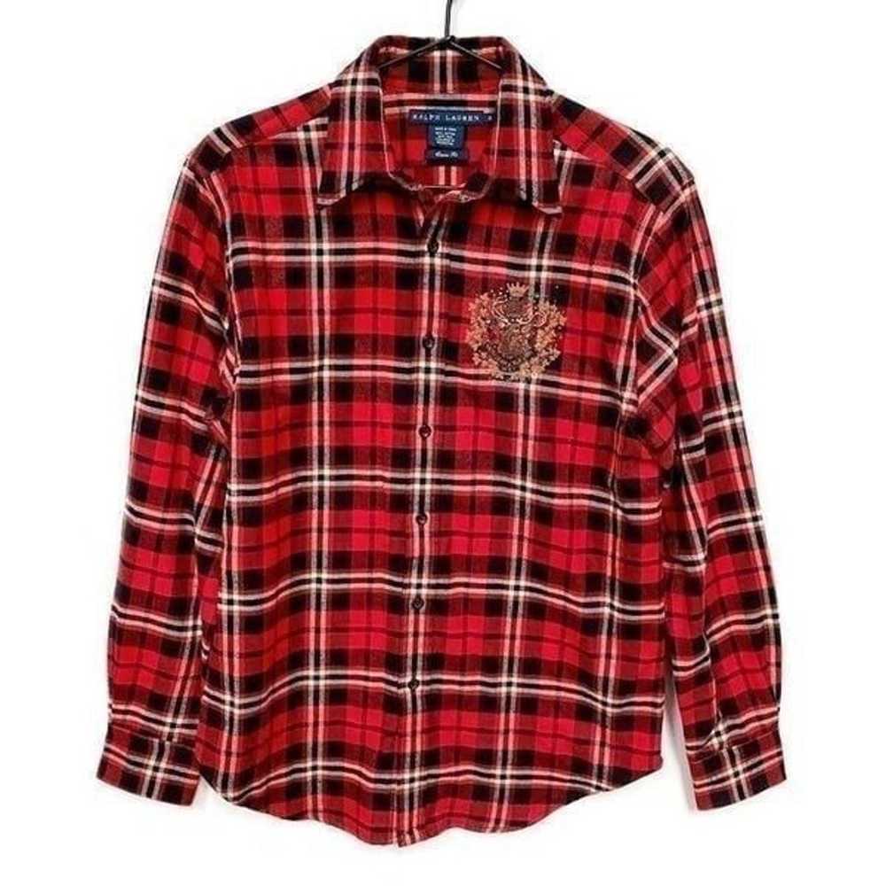 Ralph Lauren Red Plaid Cotton & Silk Logo Embelli… - image 1