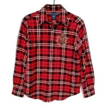 Ralph Lauren Red Plaid Cotton & Silk Logo Embelli… - image 1