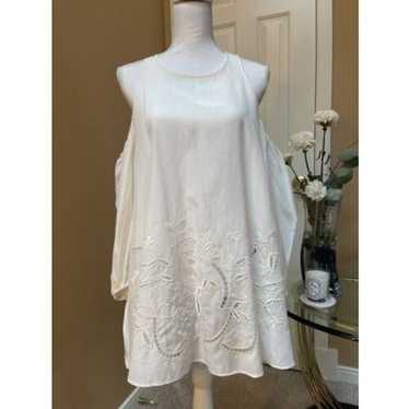 Tibi ivory silk blend cotton blouse $465 cold shou