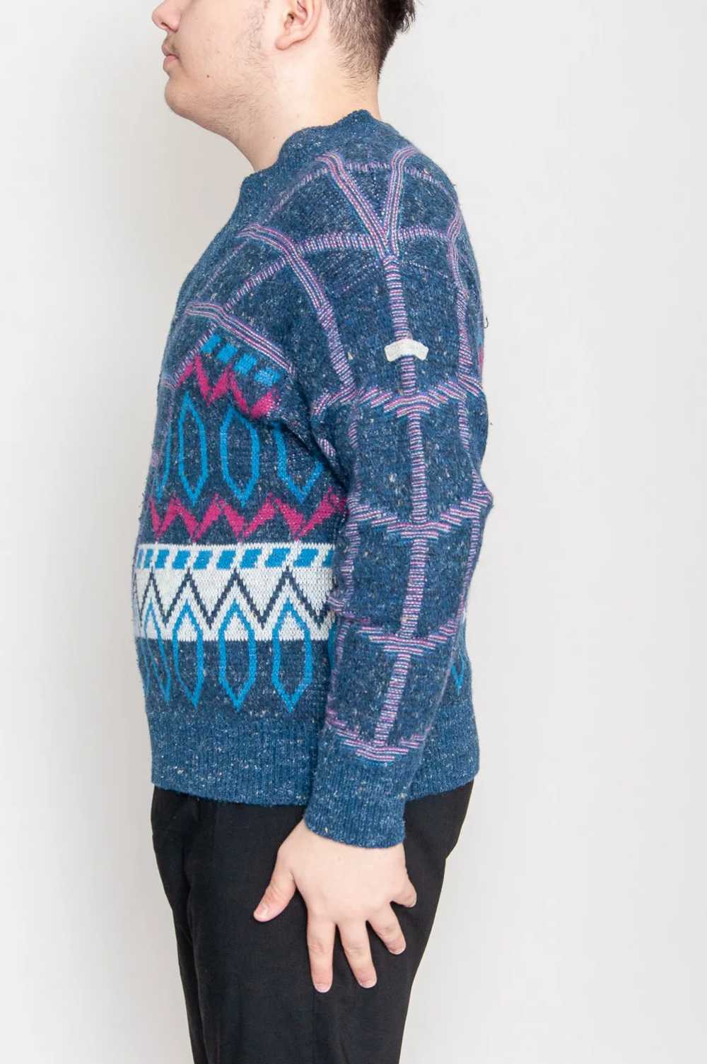 80s Adidas pattern jumper with V-neck Blue - image 3