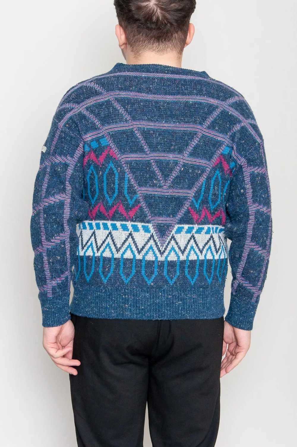 80s Adidas pattern jumper with V-neck Blue - image 4