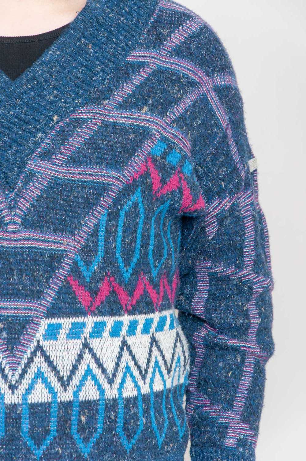 80s Adidas pattern jumper with V-neck Blue - image 5