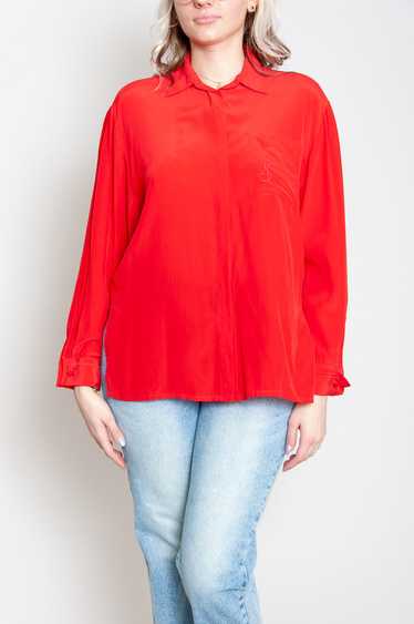 SL Silk blouse long sleeve Cherry red Single color - image 1