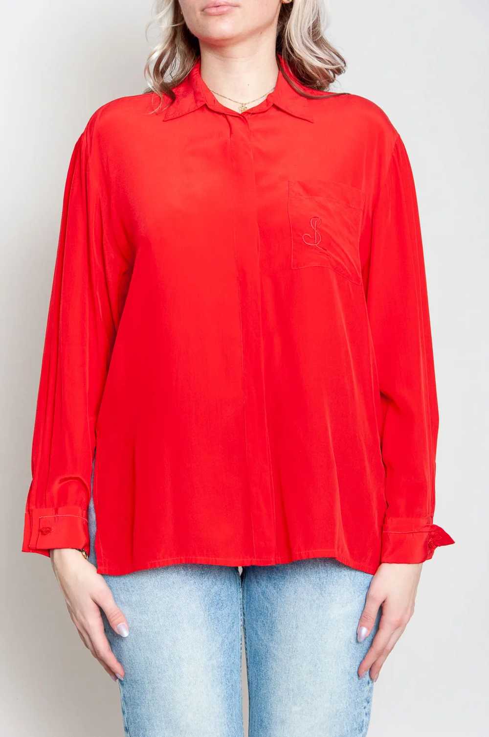 SL Silk blouse long sleeve Cherry red Single color - image 2