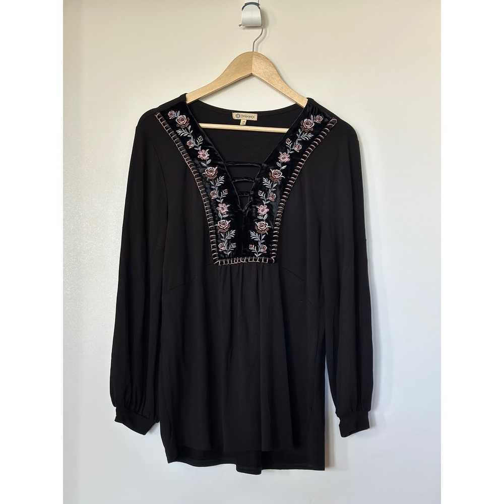 DEMOCRACY Size M Black Velvet Floral Embroidered … - image 1