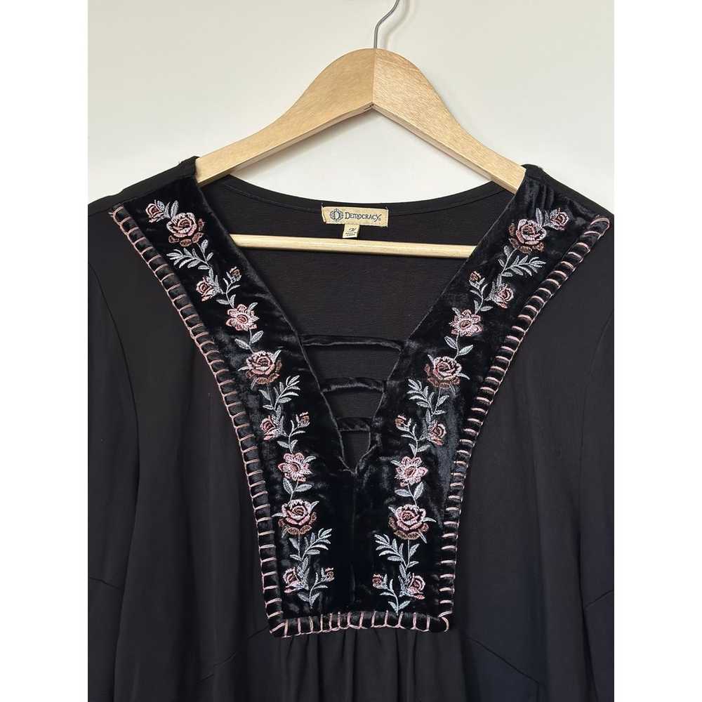 DEMOCRACY Size M Black Velvet Floral Embroidered … - image 2