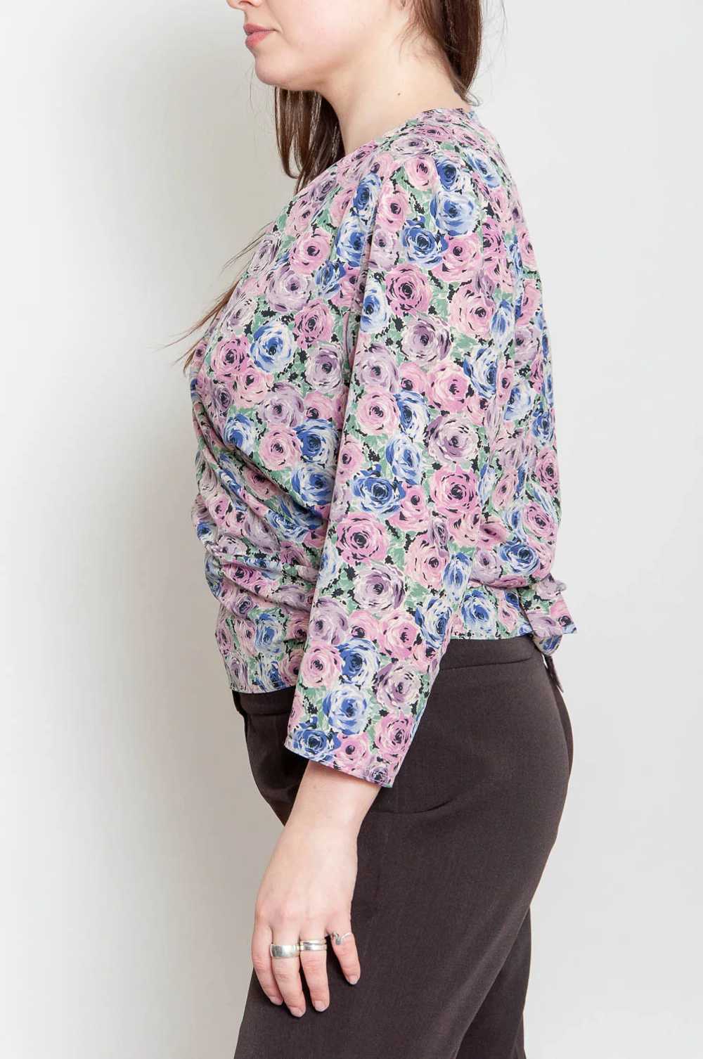 Asymmetric wrap blouse with floral pattern Purple… - image 3