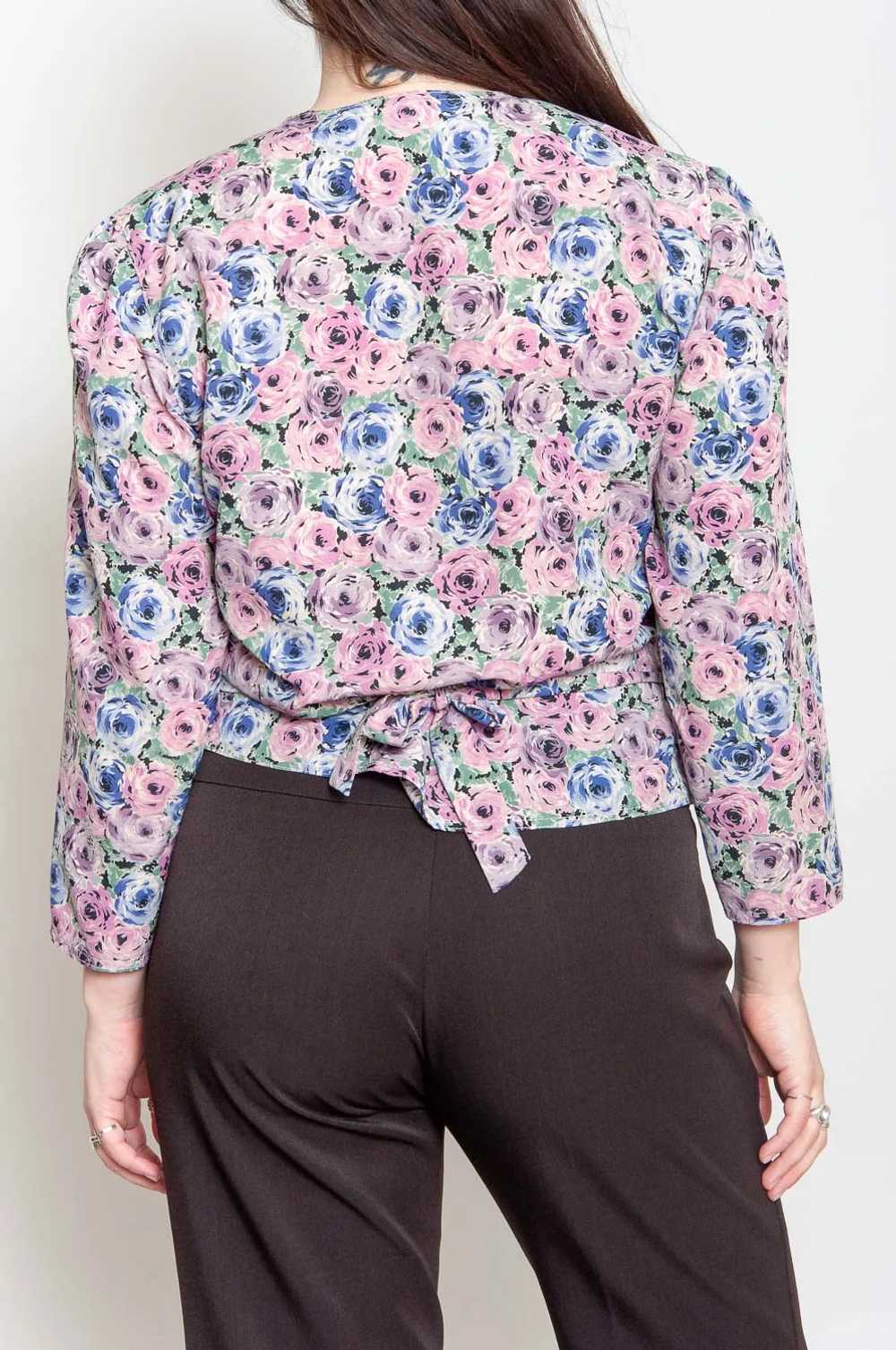 Asymmetric wrap blouse with floral pattern Purple… - image 4