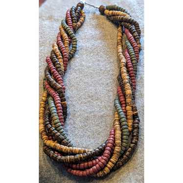 Vintage Seven Multi-Color Wood Bead Strand Tribal… - image 1