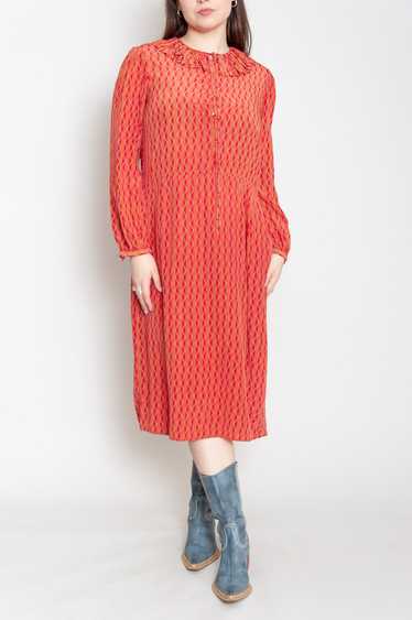 Long sleeve silk dress with frill collar Orange-R… - image 1