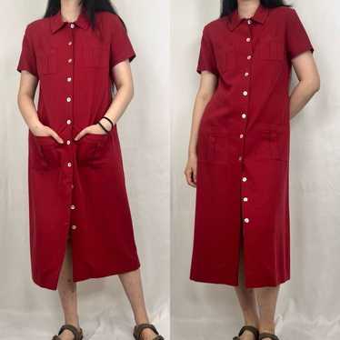 Vintage Talbots Red Short Sleeve Shirt Dress