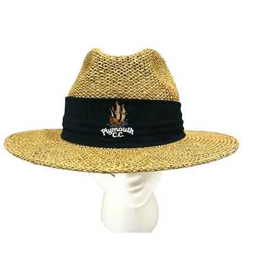 VTG Duckster Panama Straw Fiber Hat OS Embroidere… - image 1