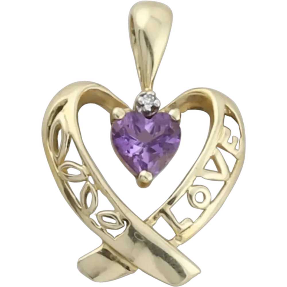 Pendant Only 10k Yellow Gold Natural Amethyst Lov… - image 1