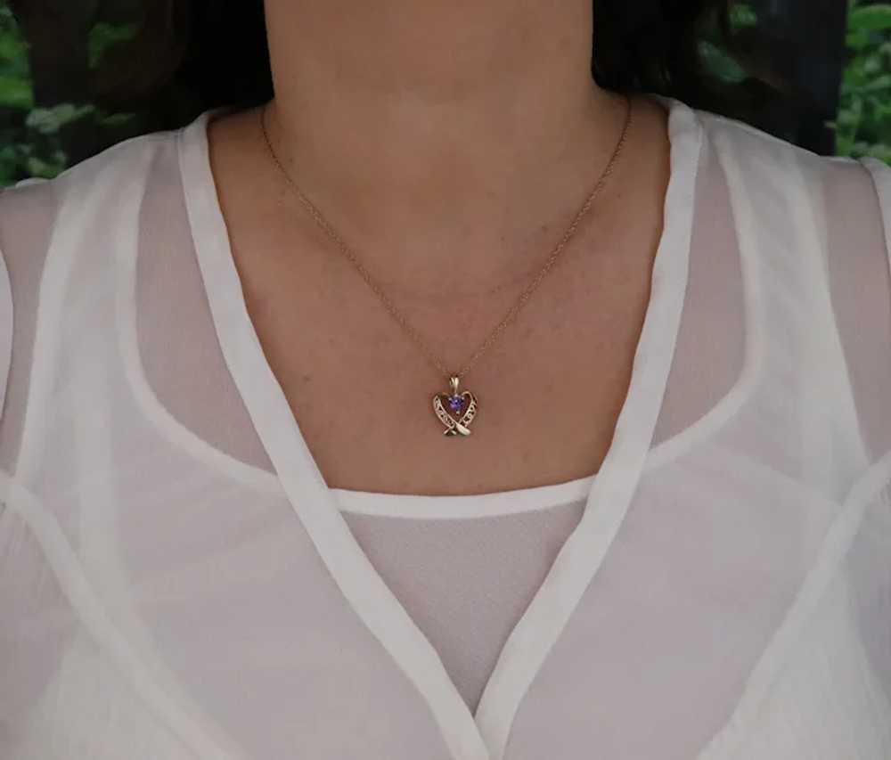 Pendant Only 10k Yellow Gold Natural Amethyst Lov… - image 3