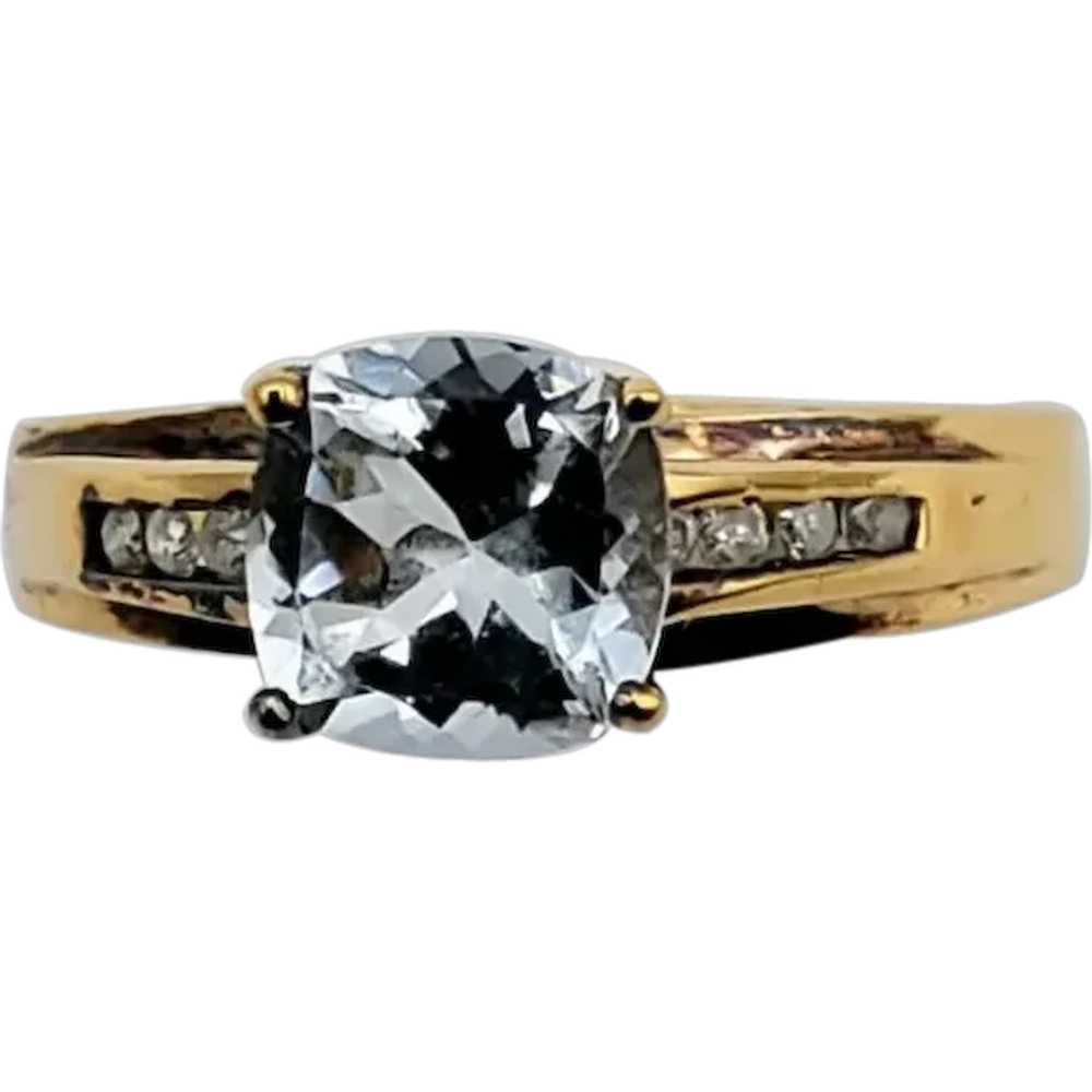 14K Gold Princess Cut Aquamarine Diamond Ring - image 1
