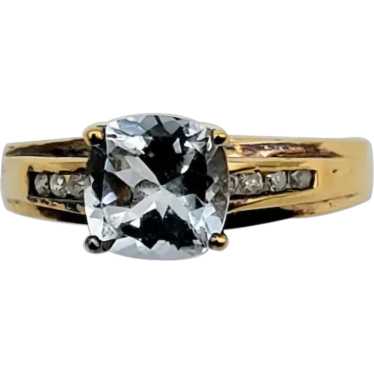 14K Gold Princess Cut Aquamarine Diamond Ring