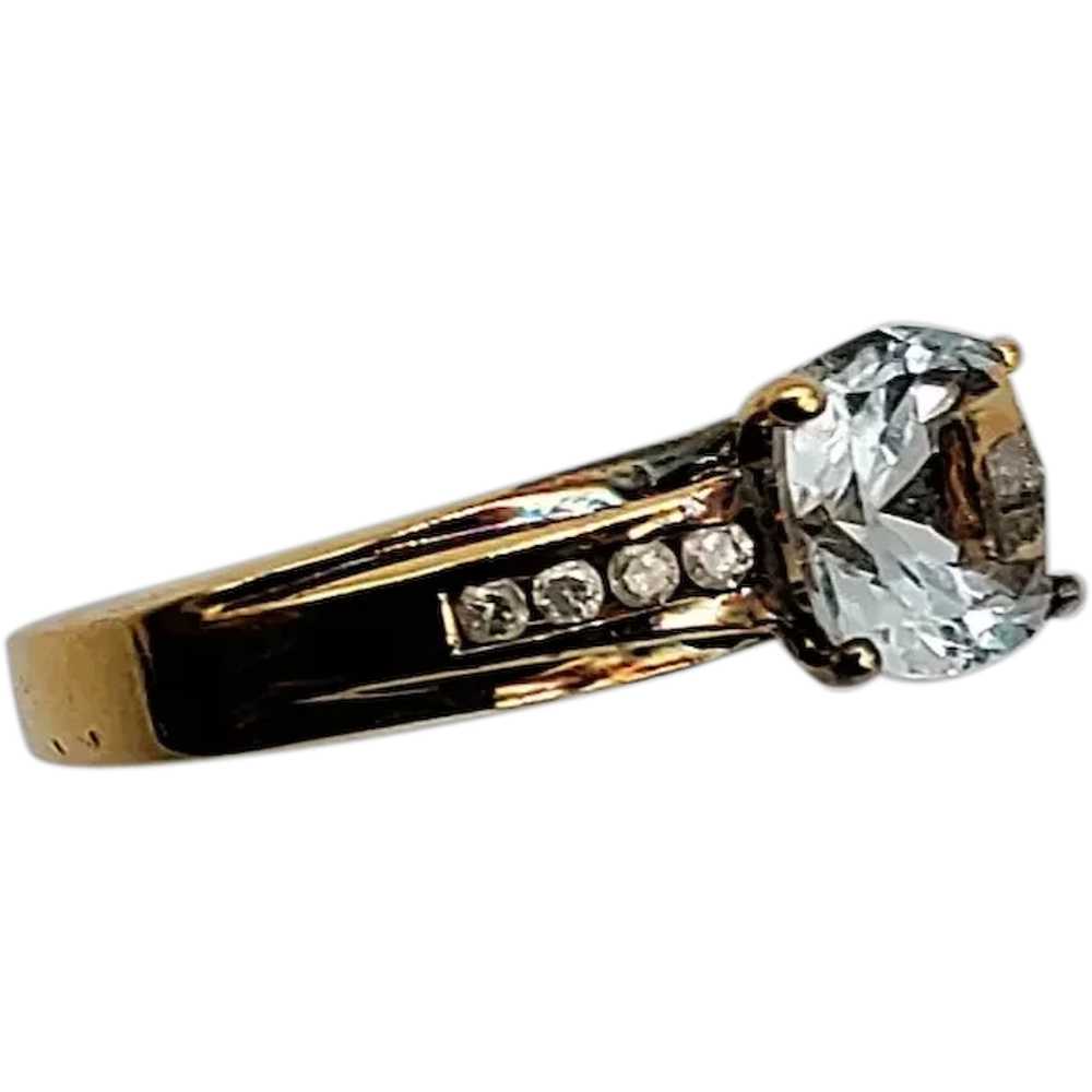 14K Gold Princess Cut Aquamarine Diamond Ring - image 2